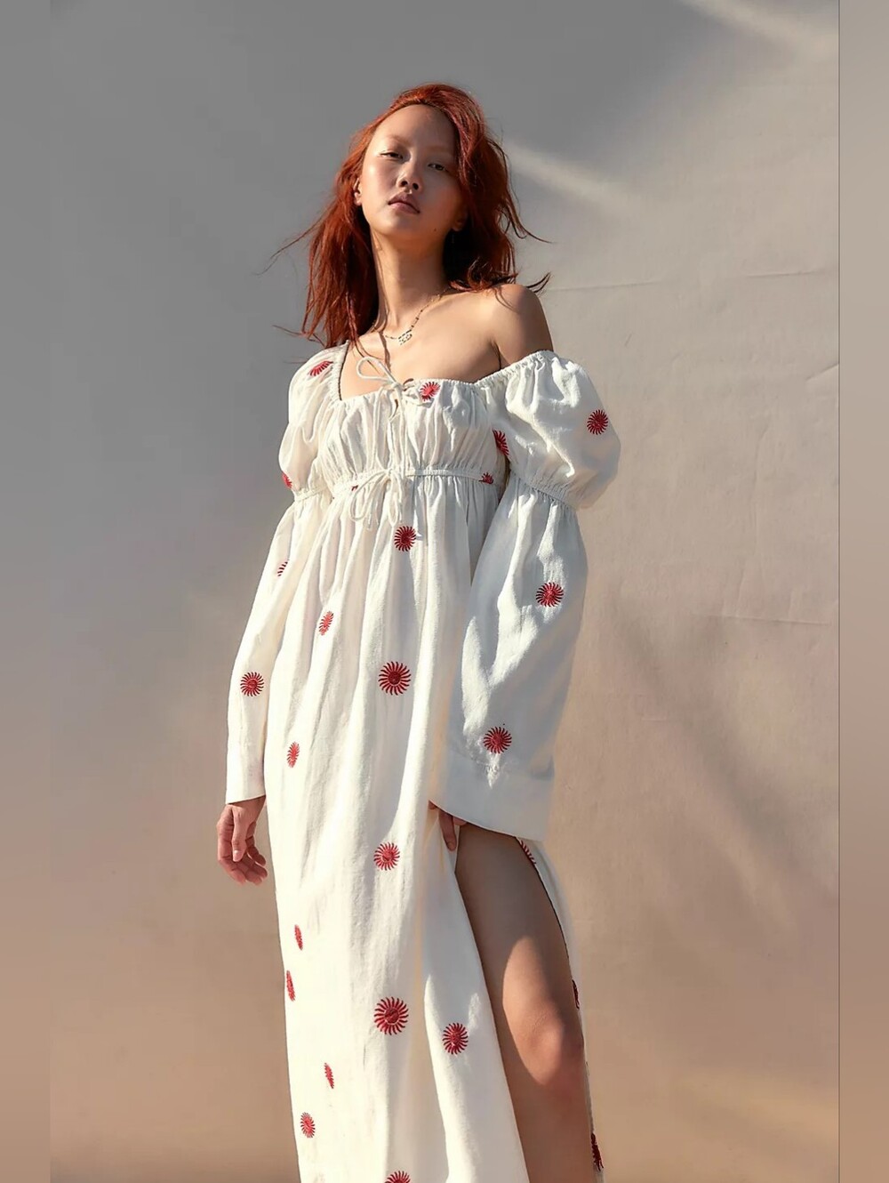 Free People White Emory Embroidered Midi Dress, L, Cotton, Coastal, Euro Summer - Picture 2 of 14